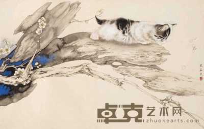 米春茂 猫趣图 立轴 53×99cm